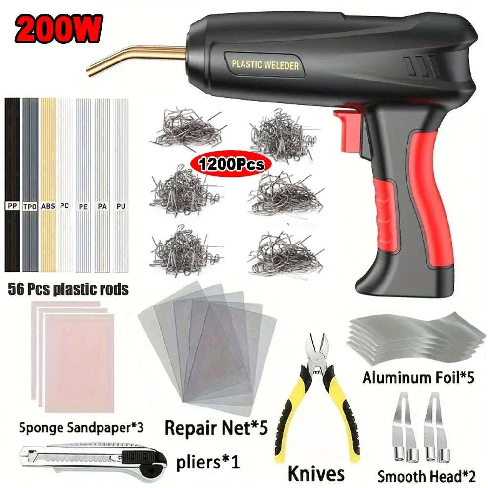 Upgraded 2‑in‑1 Plastic Welding Kit Hot Stapler & Staples-Red 1200Pcs / 110V