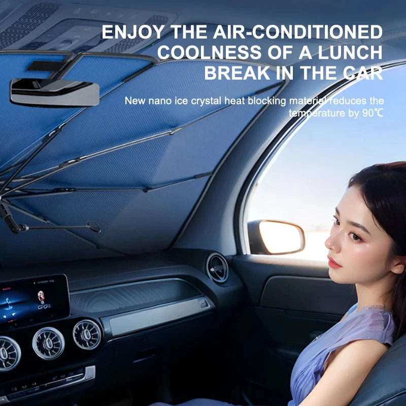 Upgraded Windshield Sun Shade for Car Heat Insulation Sun Protection Cover UPF50+ UV Blocking Auto Sunshade Umbrella-1pc
