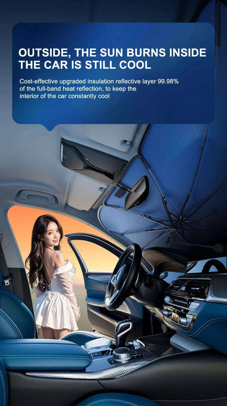 Upgraded Windshield Sun Shade for Car Heat Insulation Sun Protection Cover UPF50+ UV Blocking Auto Sunshade Umbrella-1pc