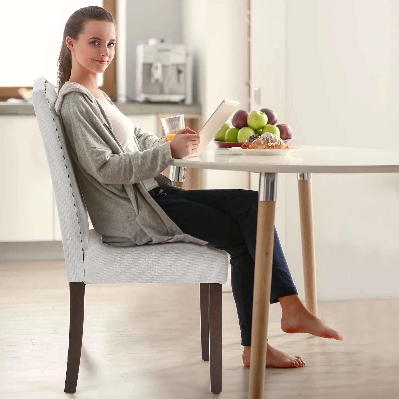 Upholstered Dining Chairs Set of 2 with Padded Backrest Cushion-LIGHT GRAY / United States