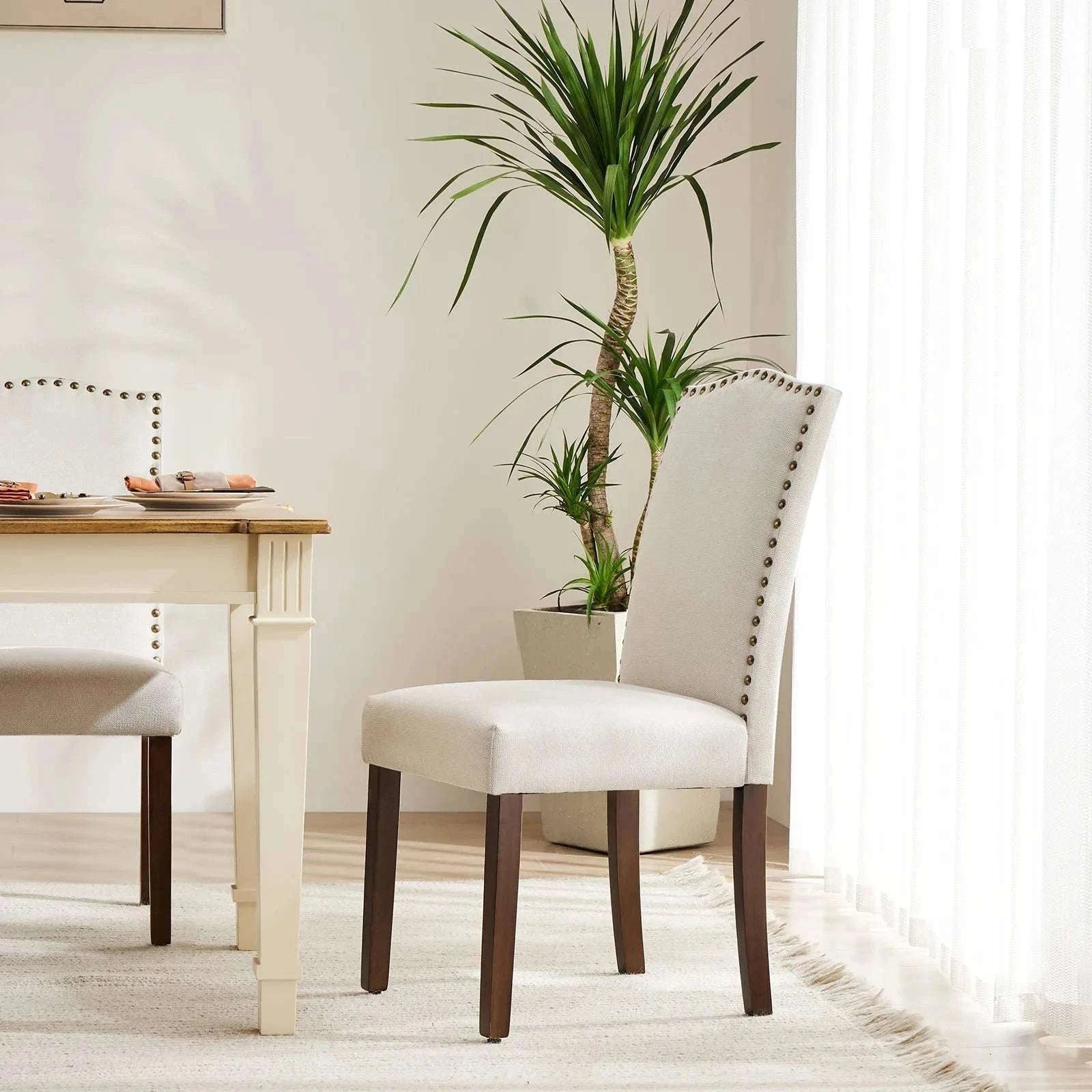 Upholstered Dining Chairs Set of 2 with Padded Backrest Cushion-LIGHT GRAY / United States