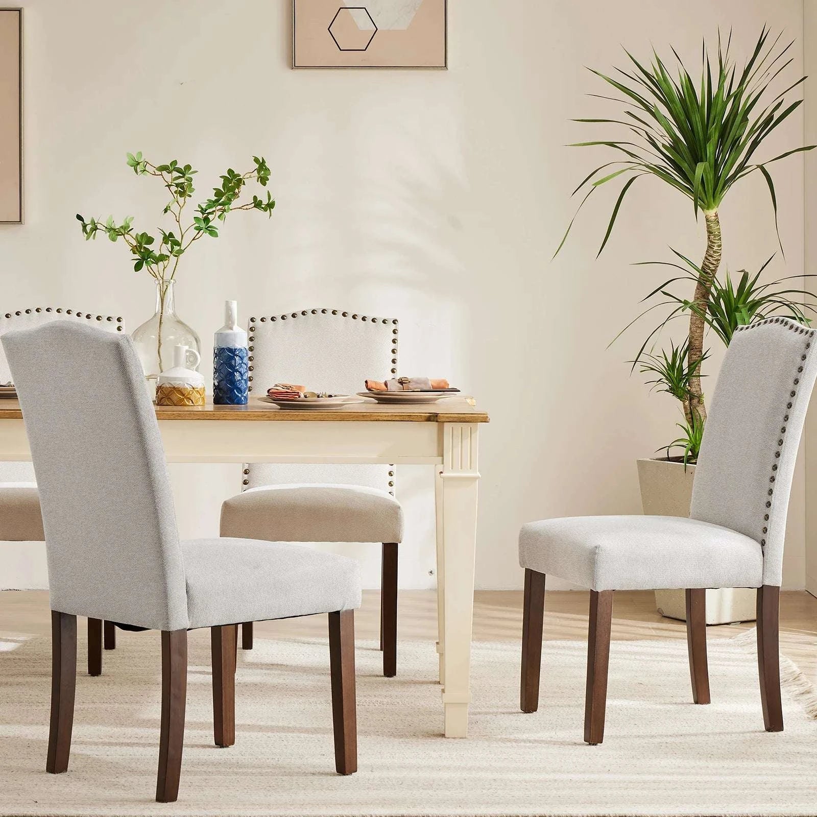 Upholstered Dining Chairs Set of 2 with Padded Backrest Cushion-LIGHT GRAY / United States