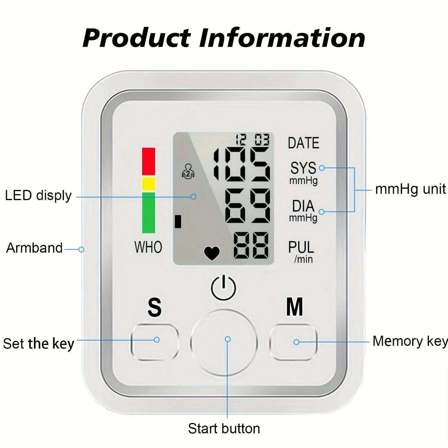 Upper Arm Automatic Blood Pressure Monitor for Home Checks-White