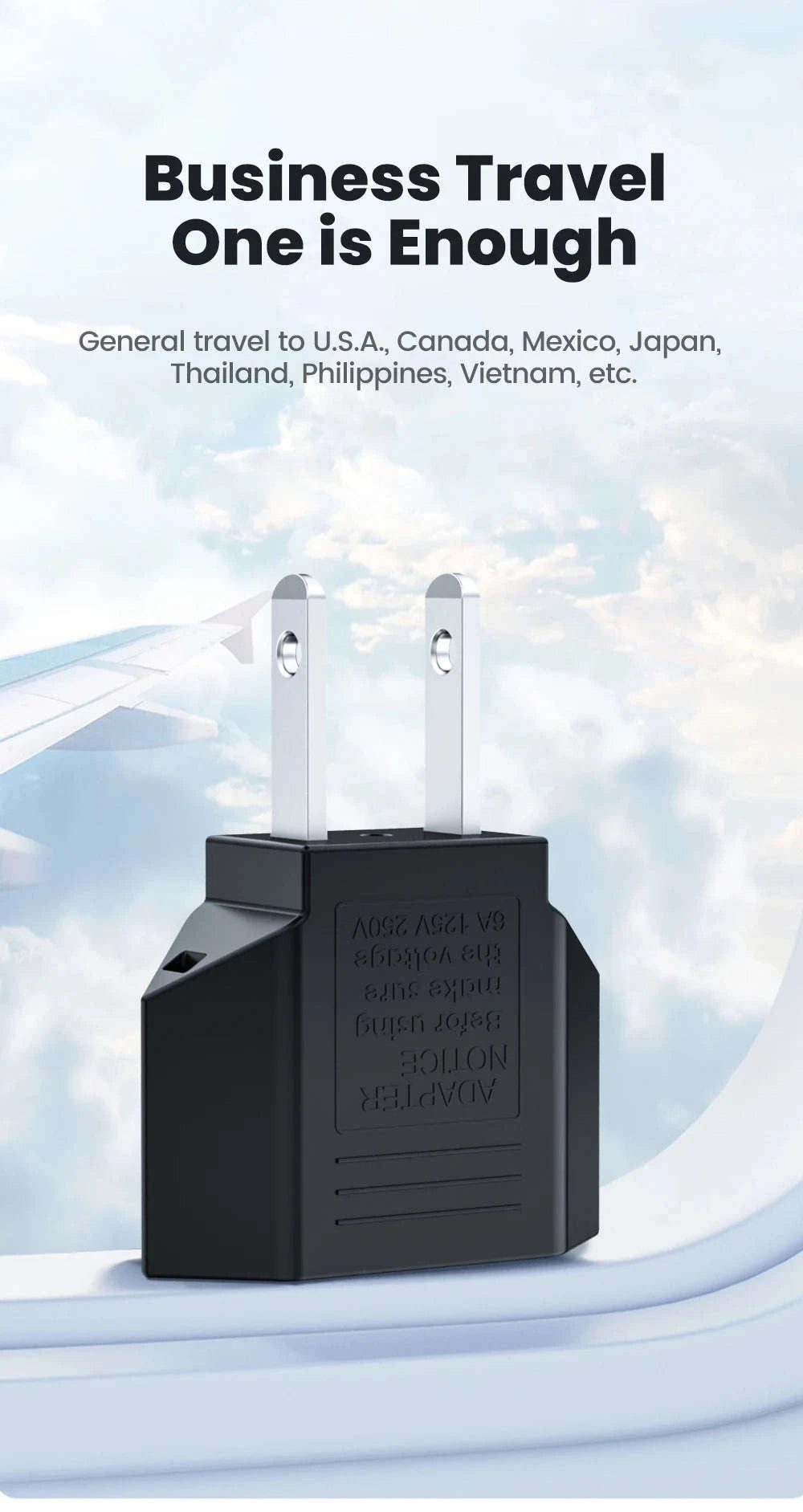 US to EU Travel Adapter-2PCS Black