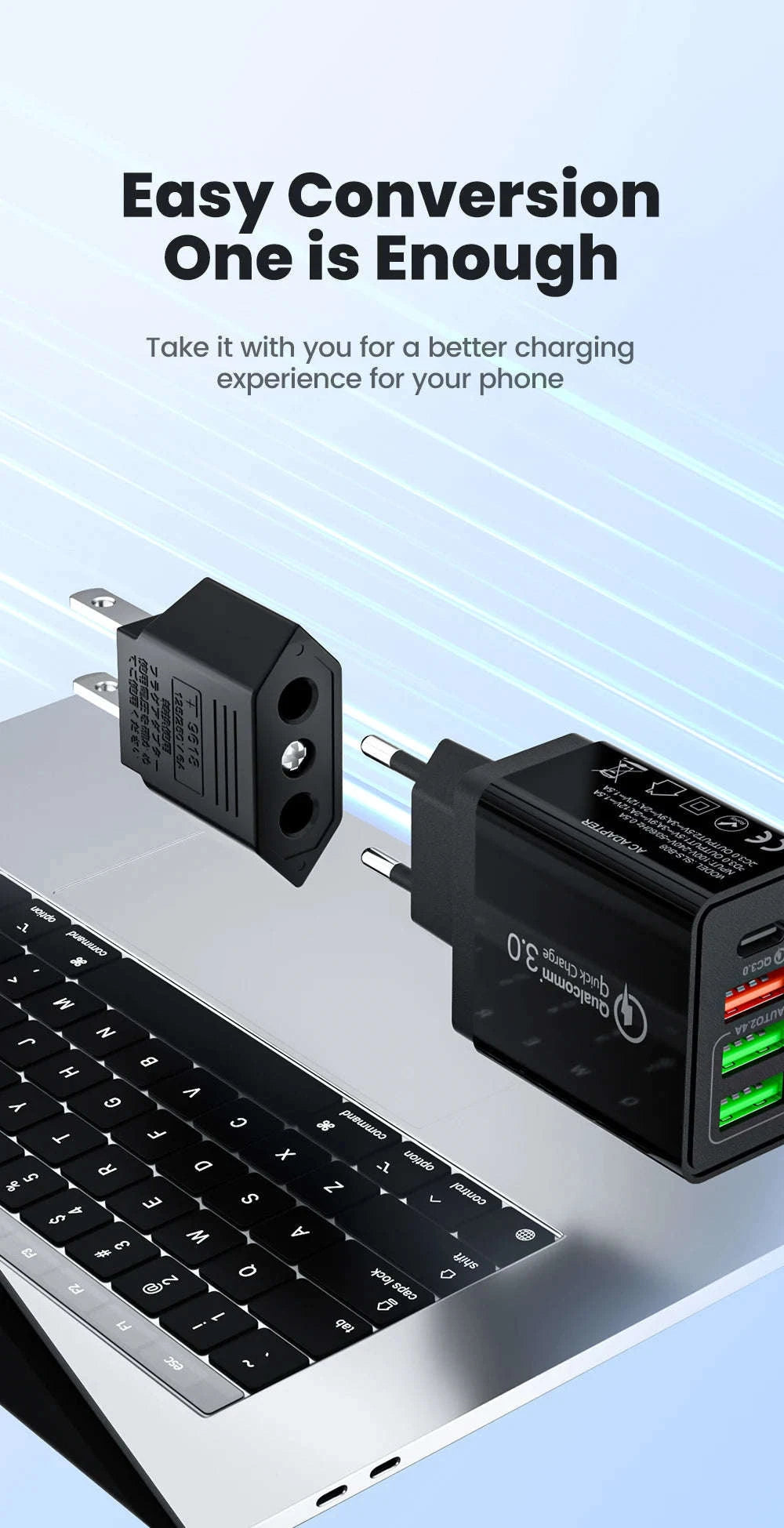 US to EU Travel Adapter-2PCS Black