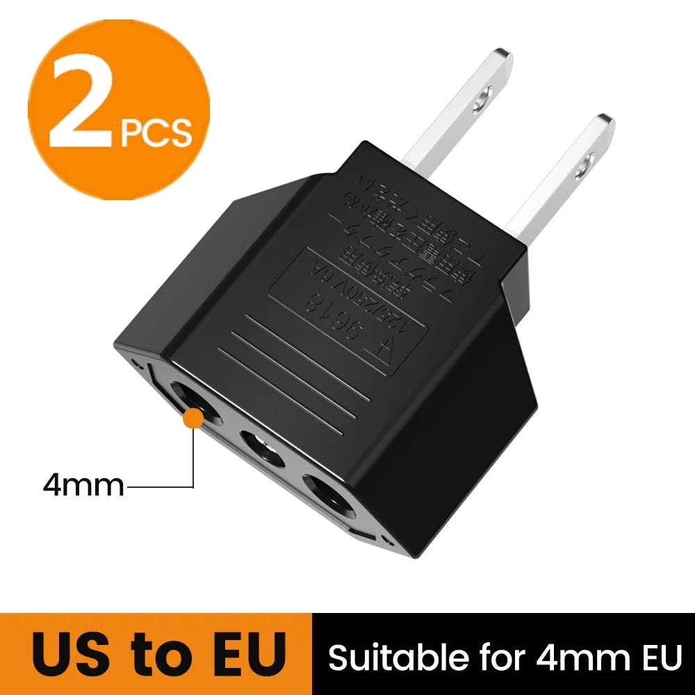 US to EU Travel Adapter-2PCS Black