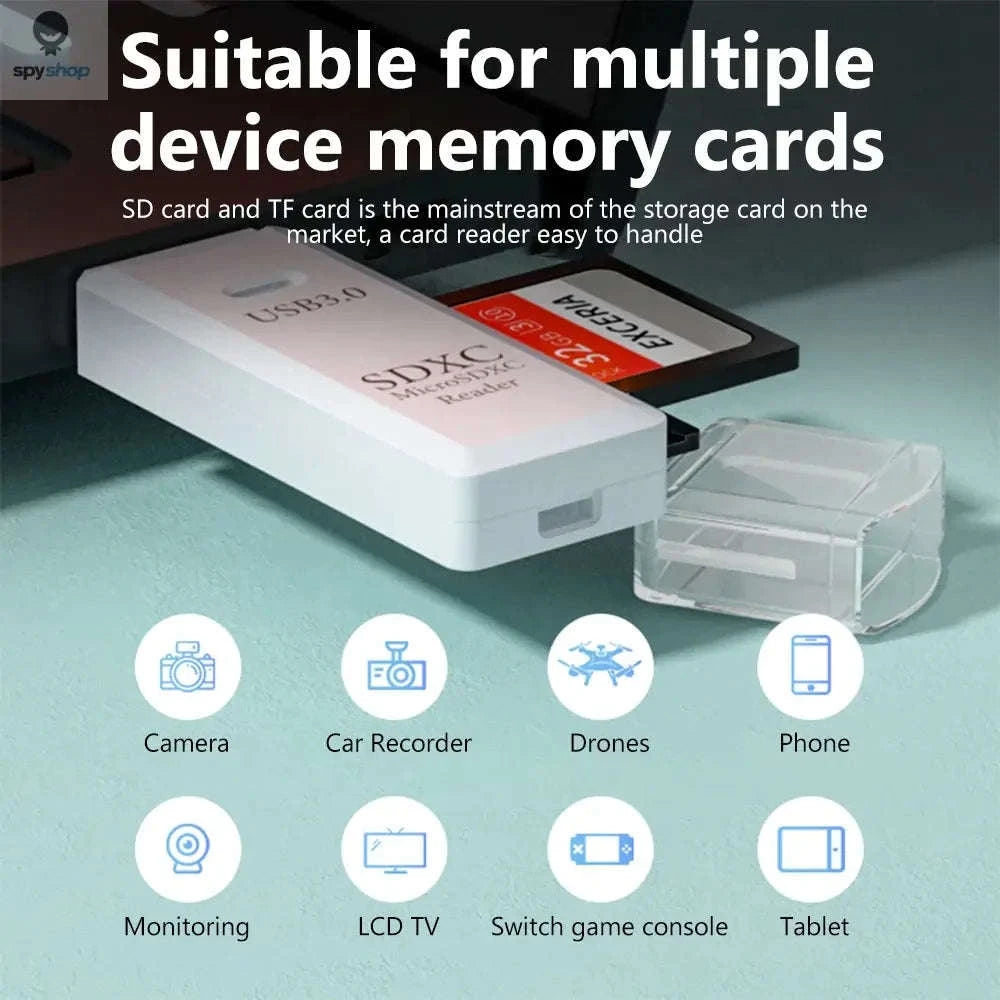 USB 3.0 Card Reader – 2‑in‑1 Micro TF & SD High‑Speed Adapter-USB3.0 White