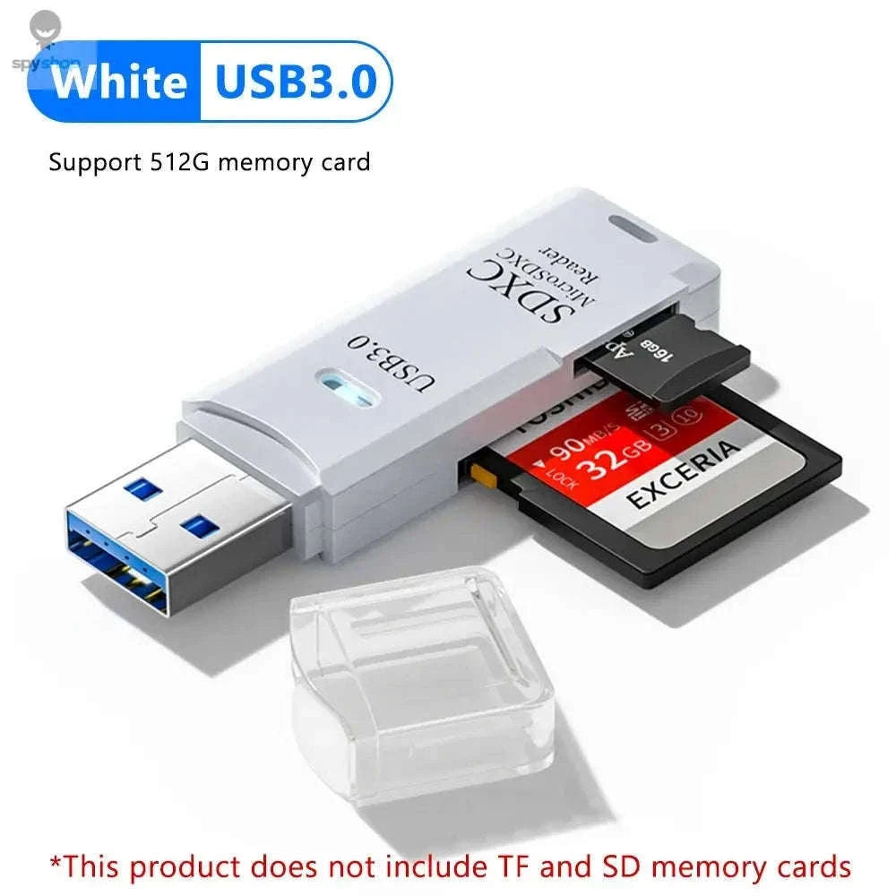 USB 3.0 Card Reader for Micro TF and SD Cards-USB3.0 White