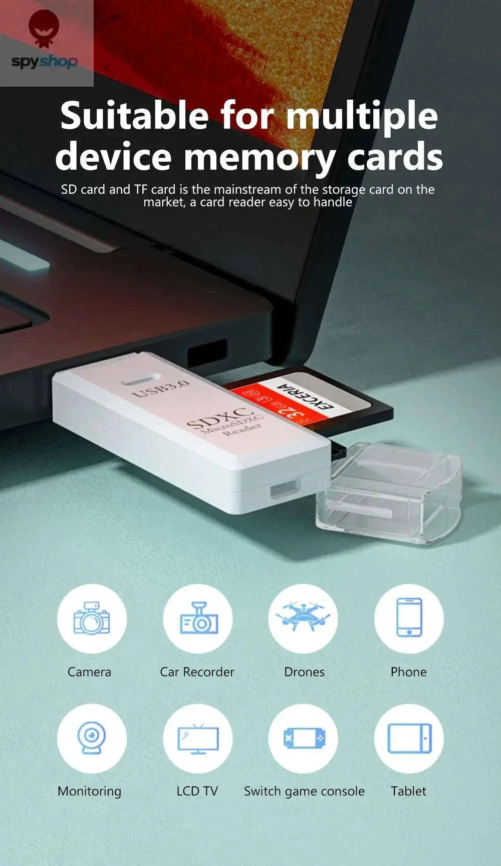 USB 3.0 Card Reader for Micro TF and SD Cards-USB3.0 White