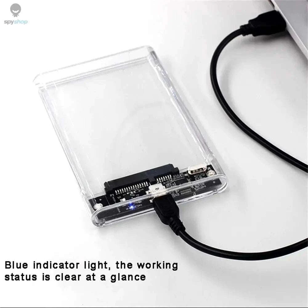 USB 3.0 HDD Enclosure – Transparent 2.5-Inch SATA SSD/HDD Case with Tool‑Free Setup-
