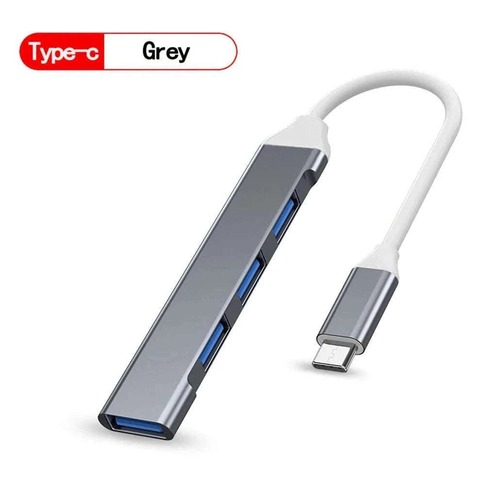 USB 3.0 Hub with 4 High-Speed Ports for Laptop and Desktop-USB Gray