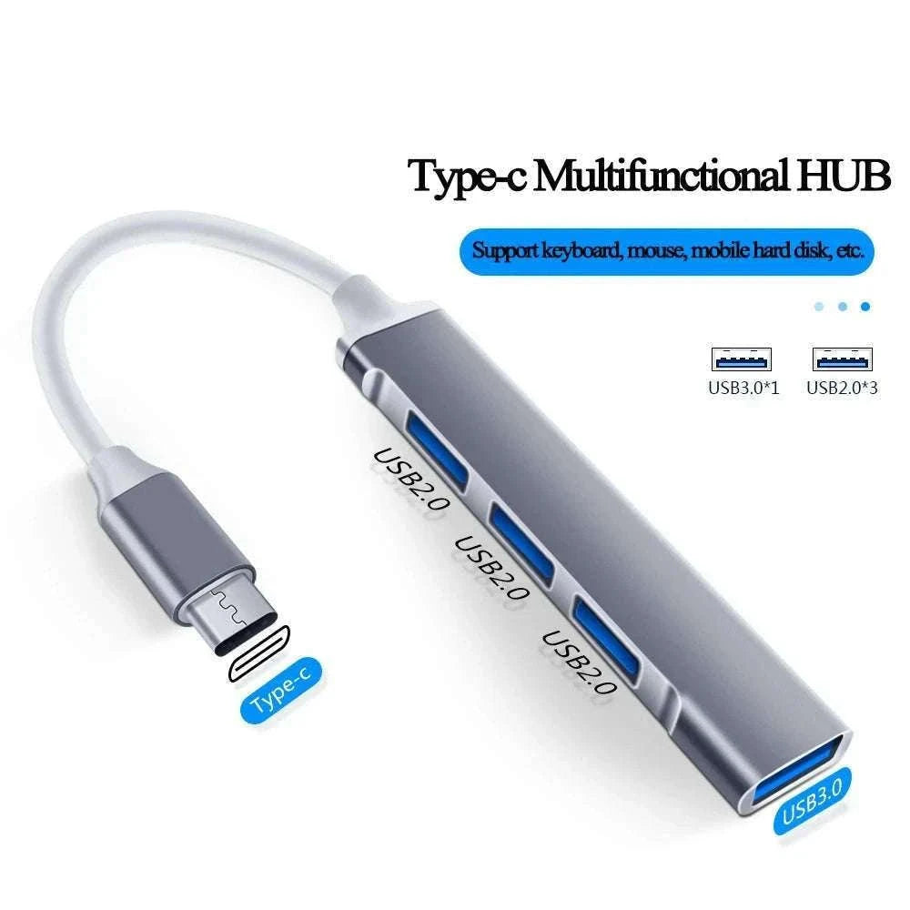 USB 3.0 Hub with 4 High-Speed Ports for Laptop and Desktop-USB Gray