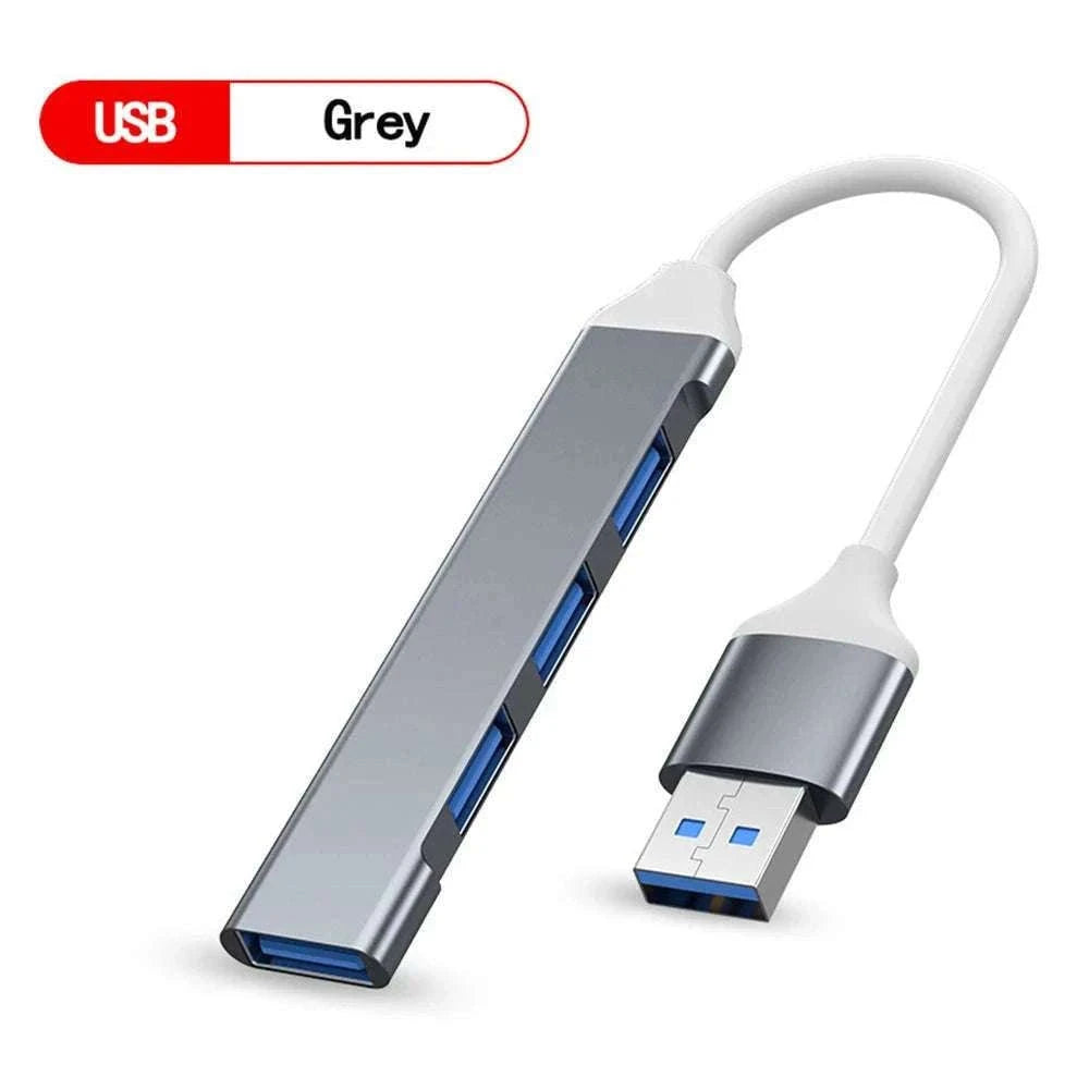 USB 3.0 Hub with 4 High-Speed Ports for Laptop and Desktop-USB Gray
