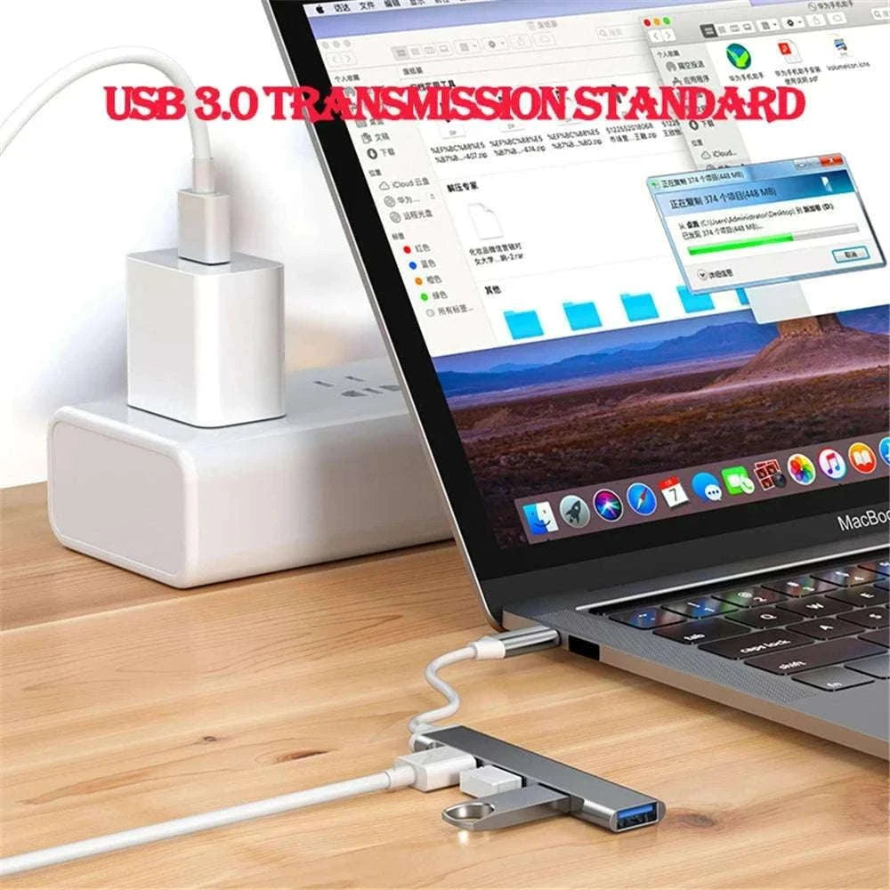 USB 3.0 Hub with 4 High-Speed Ports for Laptop and Desktop-USB Gray