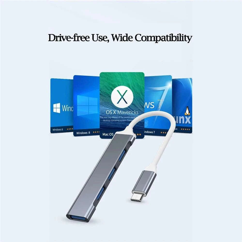 USB 3.0 Hub with 4 High‑Speed Ports-USB Gray