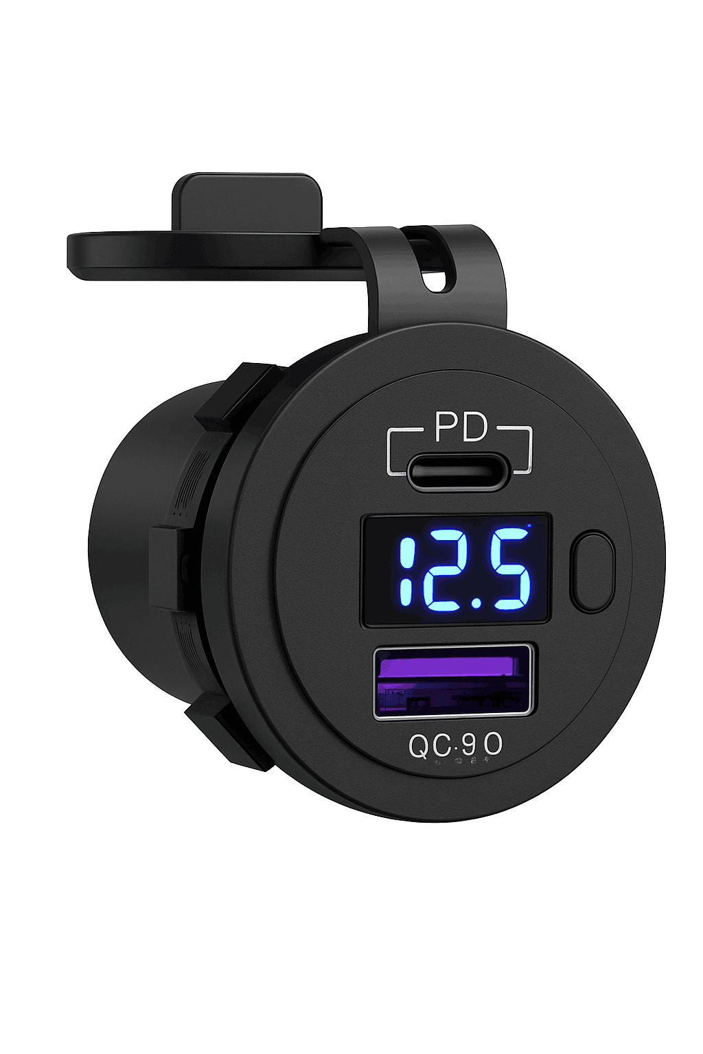 USB C Car Charger Socket 12V/24V Dual USB Port with LED Voltmeter and On/Off Switch-120R