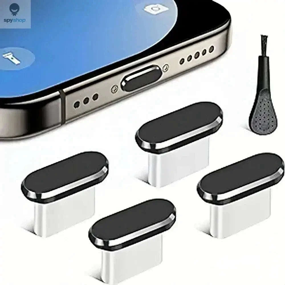 USB‑C Dust Plug Set – Metal Port Covers with Cleaning Brush for Universal Protection-5PCS Sliver