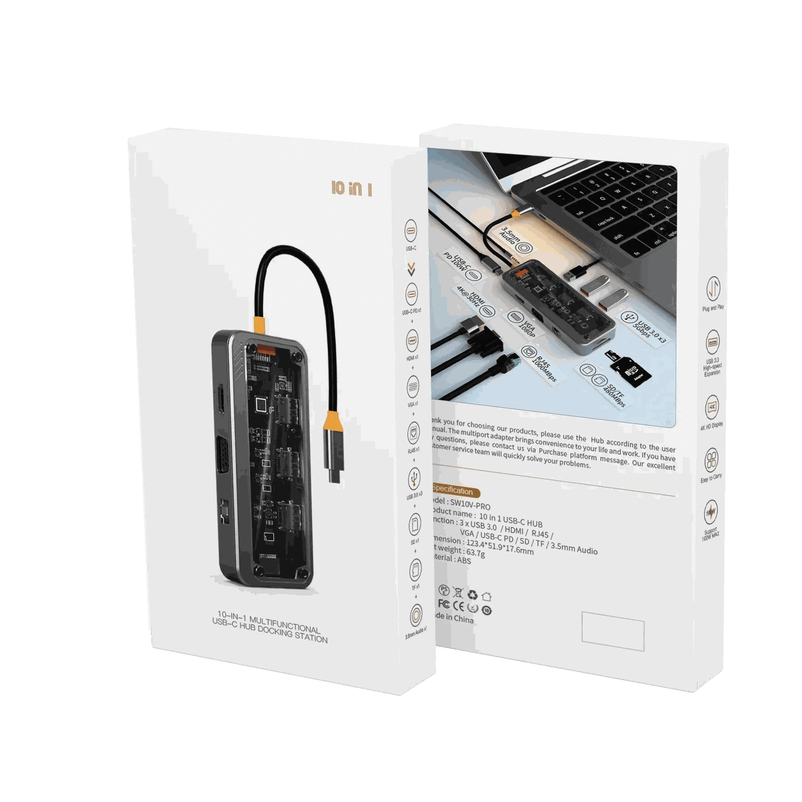 USB C Hub Adapter with 4K HDMI, DP, VGA, Ethernet-10 in 1 updated