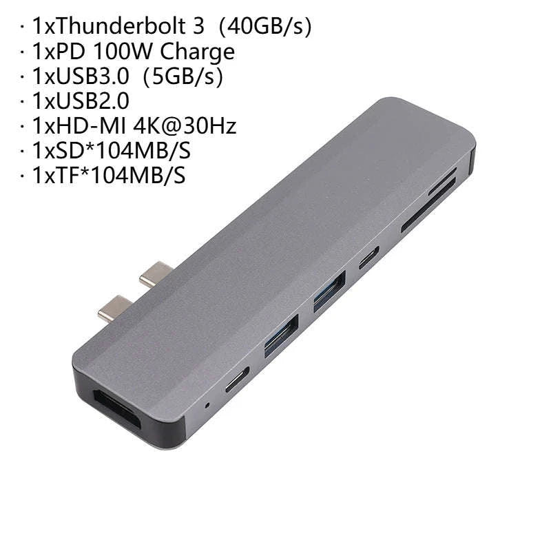USB‑C Hub to HDMI 4K Adapter with PD and Card Reader-2T 7 in 1 Gray