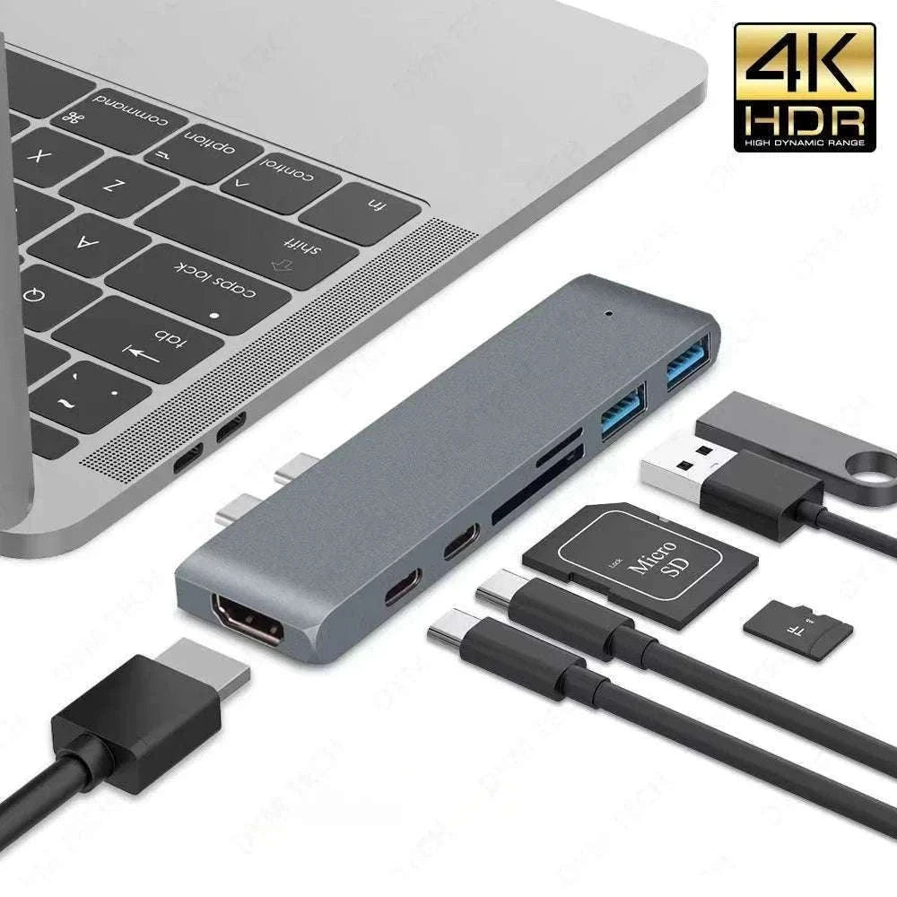 USB-C Hub to HDMI 4K Adapter with PD and Card Reader-2T 7 in 1 Gray
