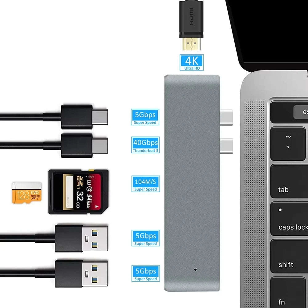USB‑C Hub to HDMI 4K Adapter with PD and Card Reader-2T 7 in 1 Gray