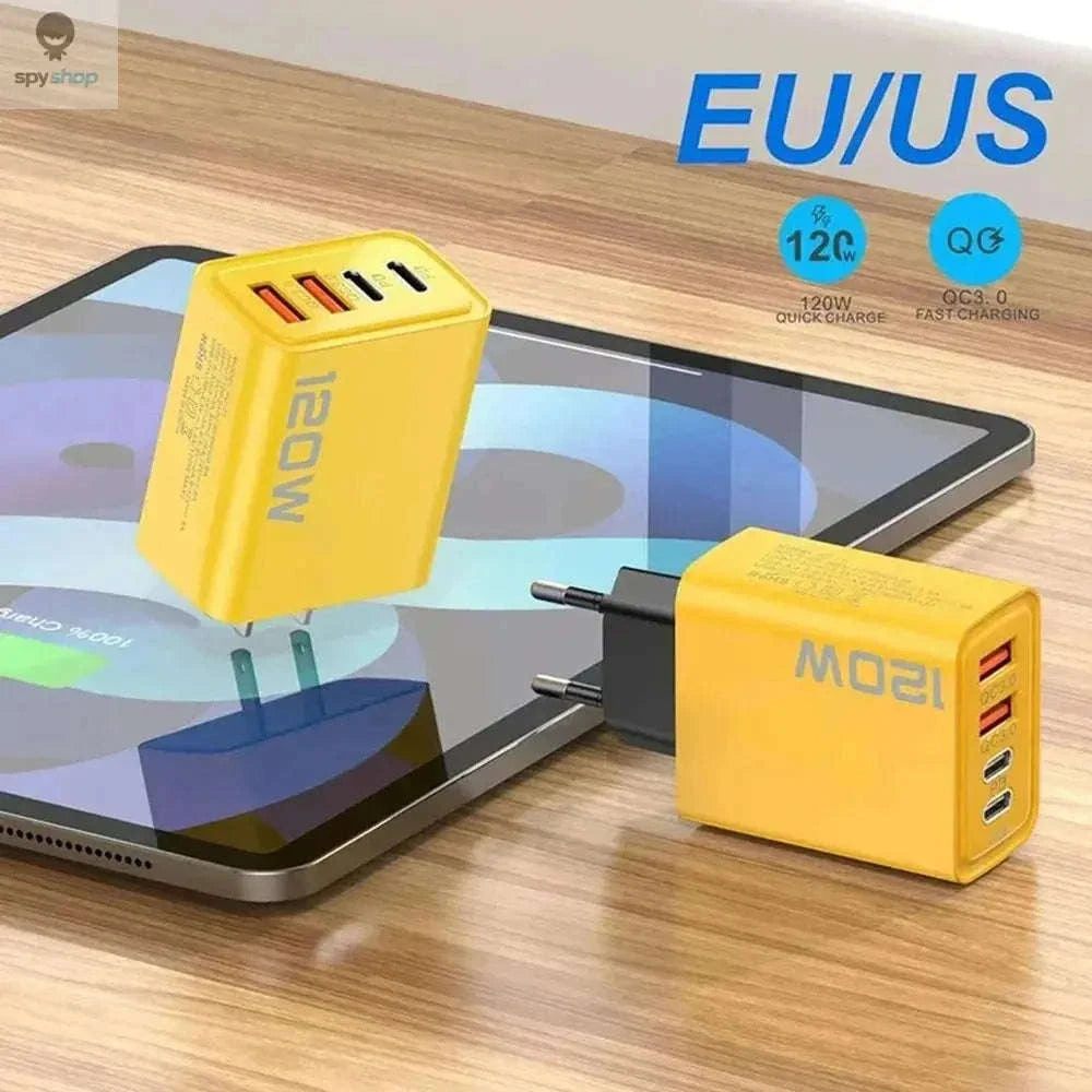 USB C PD Charger – 4‑Port Fast Charging Adapter with Quick Charge 3.0-EU Yellow