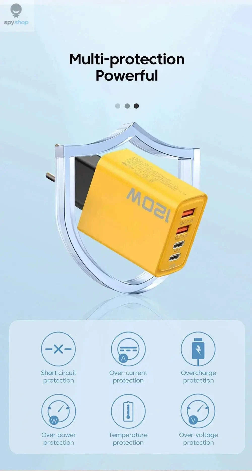 USB C PD Charger – 4‑Port Fast Charging Adapter with Quick Charge 3.0-EU Yellow