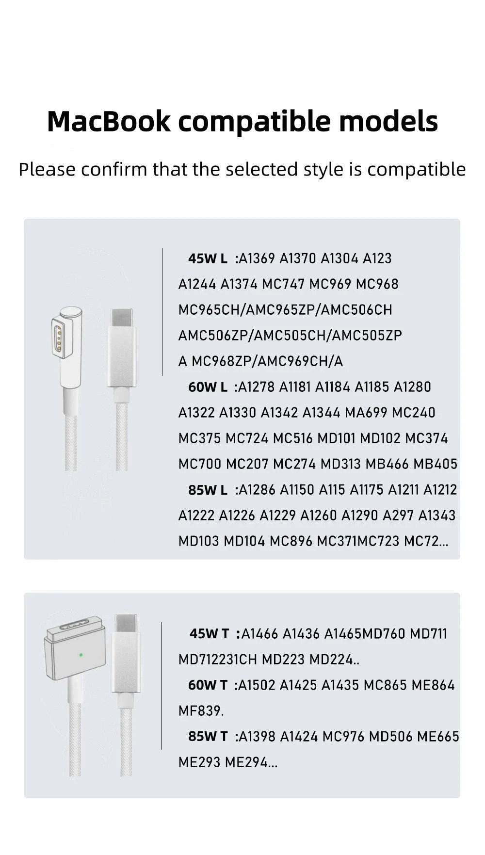 USB-C to MagSafe Cable for MacBook Air/Pro 45W 60W 85W-Mag1 L-Braided Cable / 1.8m
