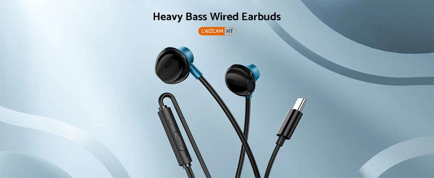 USB-C Wired Earphones for Samsung & Android-Black 3.5mm