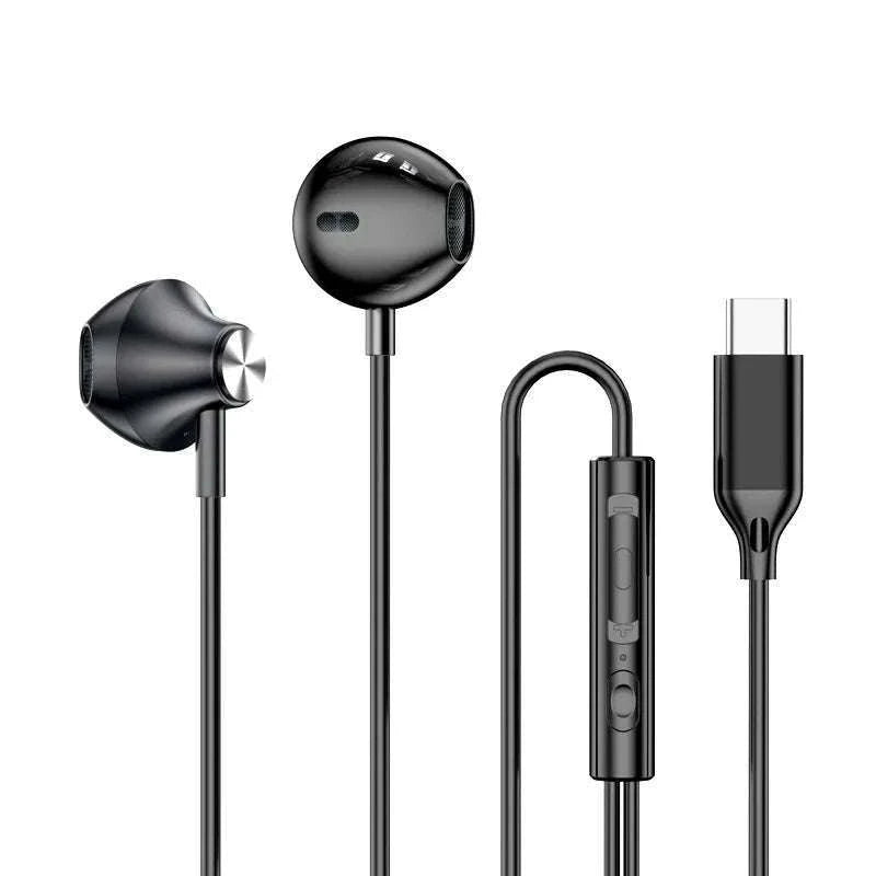 USB-C Wired Earphones for Samsung & Android with Mic-Black 3.5mm