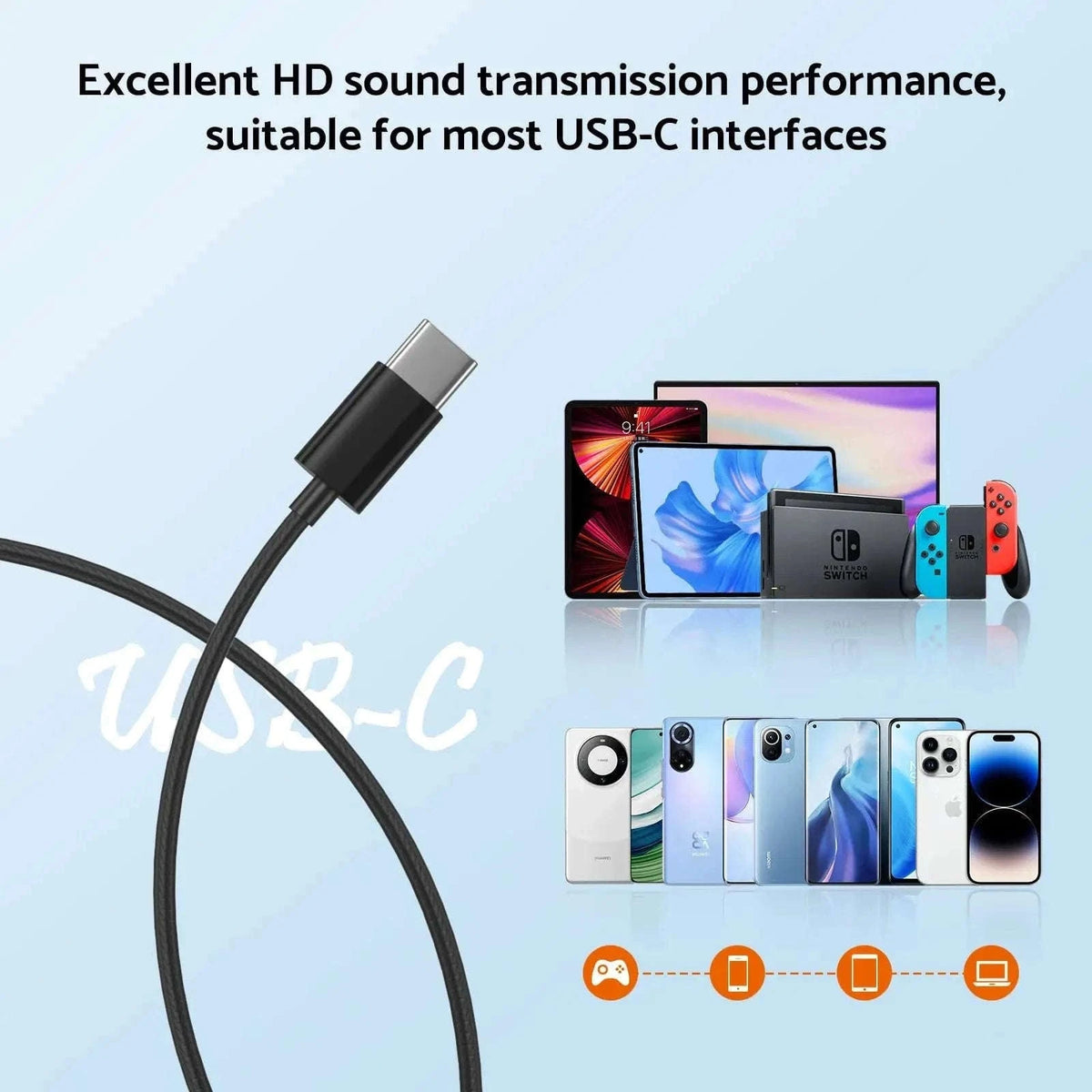 USB-C Wired Earphones for Samsung & Android with Mic-Black 3.5mm
