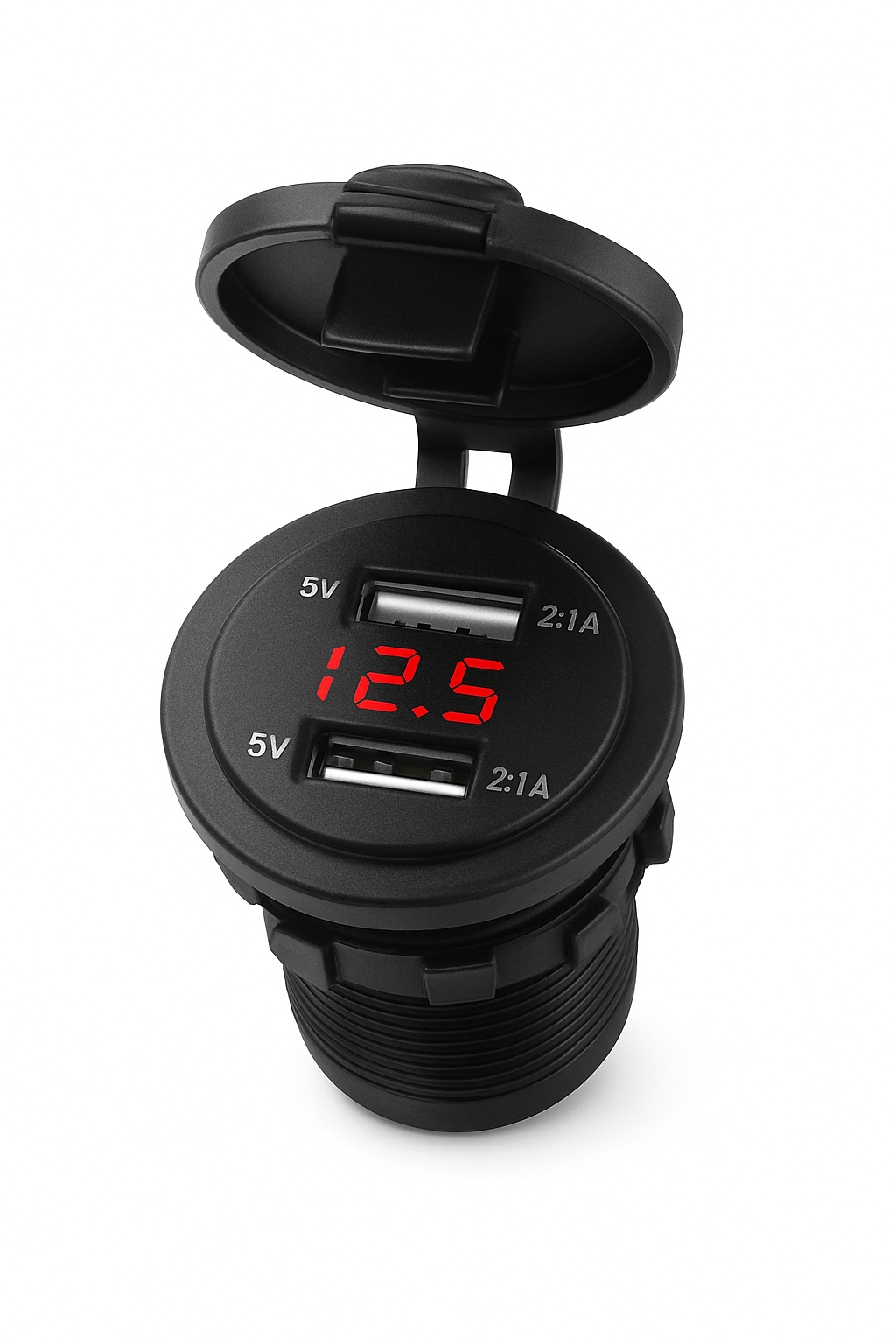 Tomada de Carregador USB Dupla QC 3.0 para Carro e Motociclo com Voltímetro, Tomada de Alimentação Impermeável para Carro e Barco 12V/24V