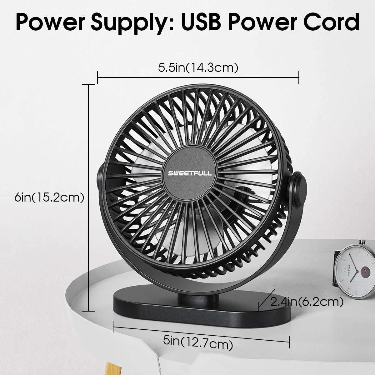 USB Desktop Wall Mounted Mini Fan, 3-Speed Quiet Cooling Fan-Black
