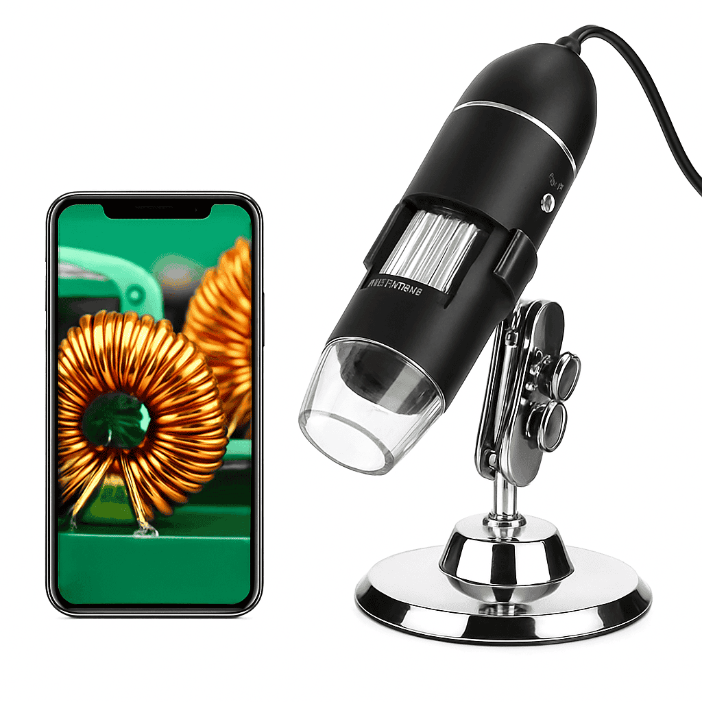 USB Digital Microscope 1080P HD with Adjustable LEDs and Metal Stand-black / 1600X