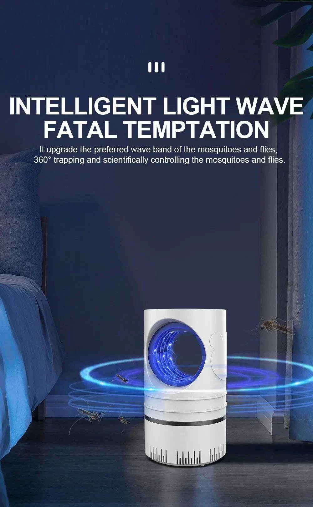 USB Mosquito Killer Lamp with 368nm UV LED Trap-WHITE