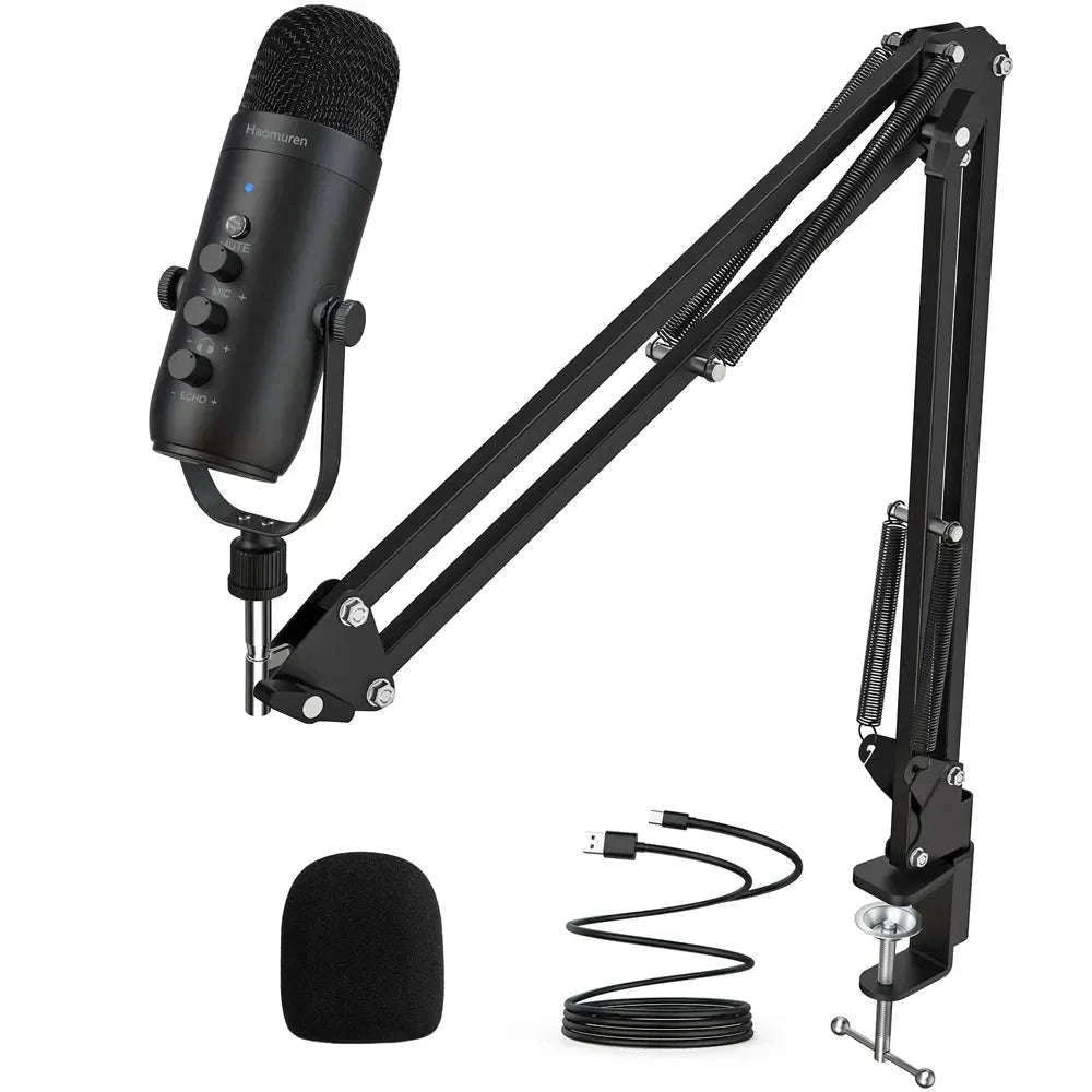 USB Podcast Microphone Kit with Boom Arm for Clear Audio-black
