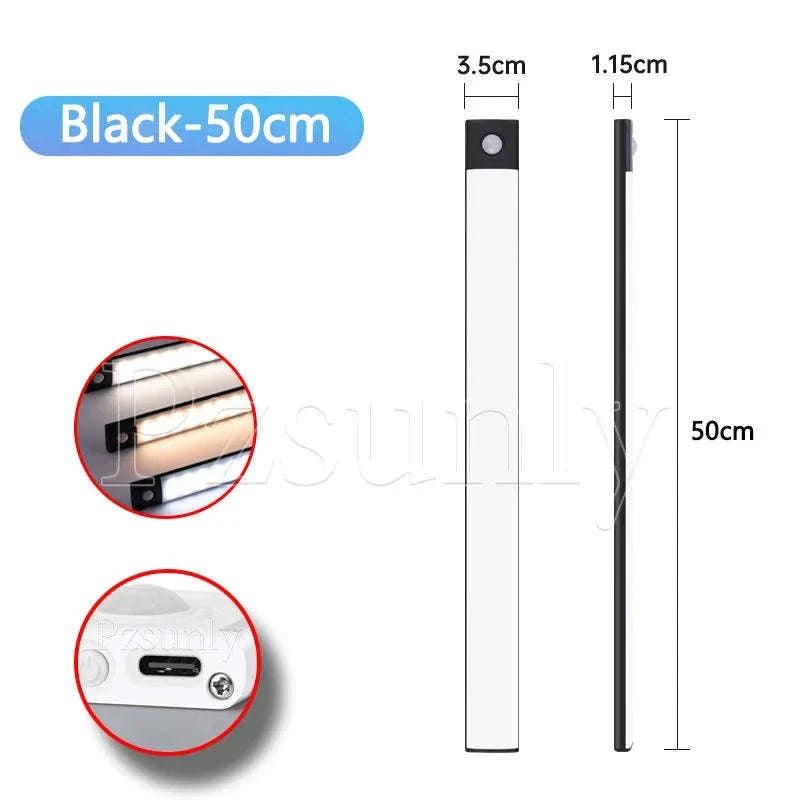 USB Rechargeable Motion Sensor LED Cabinet Light-Silver-40cm / 3 colors in one Lamp / Stepless Dimming|Type C Charging