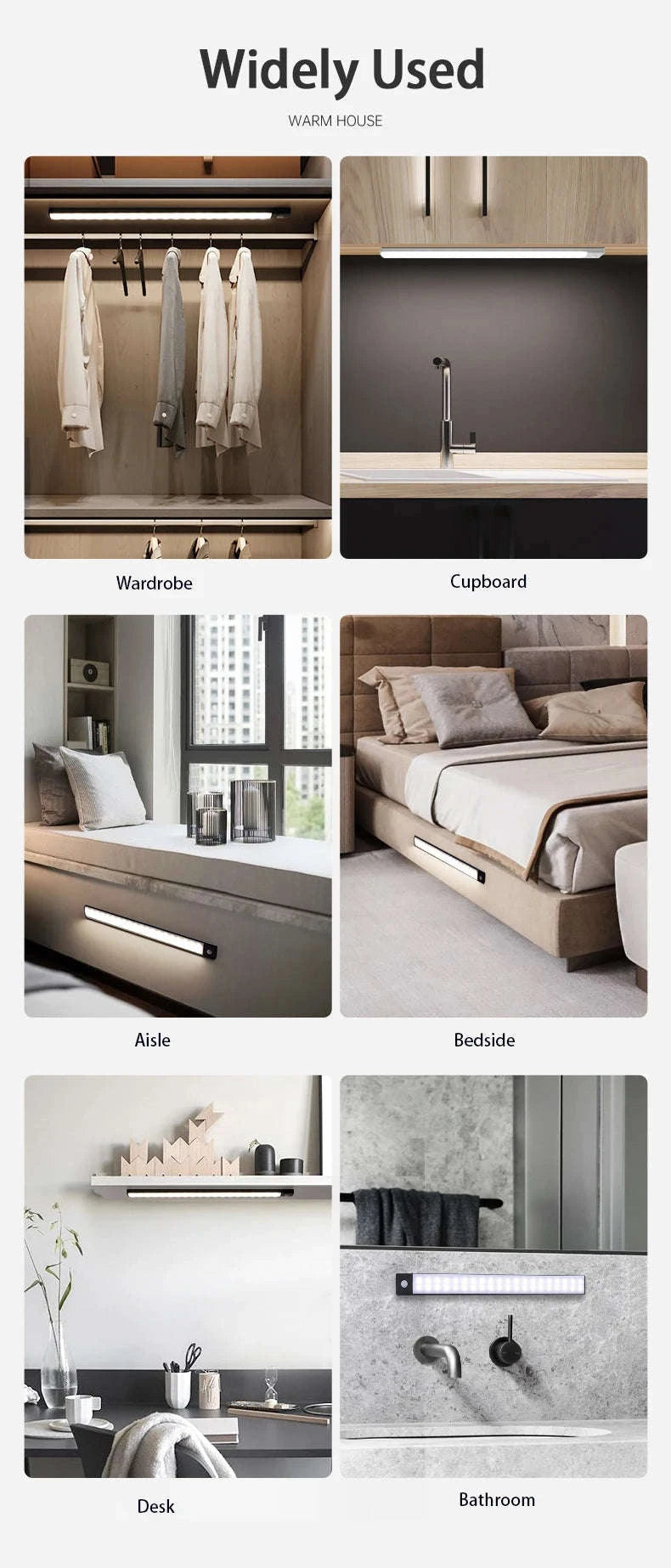 USB Rechargeable Motion Sensor LED Cabinet Light-Silver-40cm / 3 colors in one Lamp / Stepless Dimming|Type C Charging