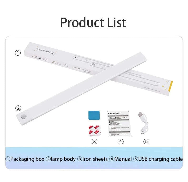 USB Rechargeable Motion Sensor LED Cabinet Light-Silver-40cm / 3 colors in one Lamp / Stepless Dimming|Type C Charging