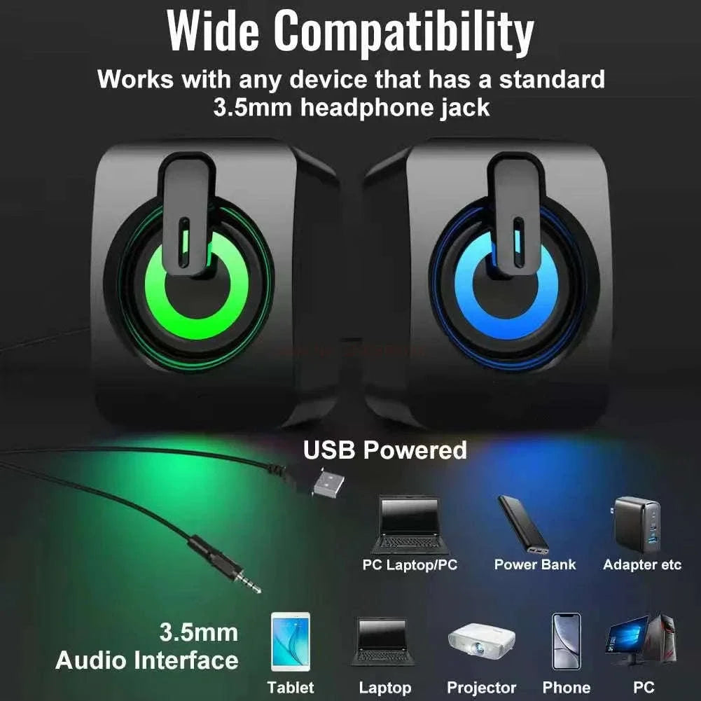 USB Stereo Computer Speakers with Microphone for Desktop & Laptop-Blakc