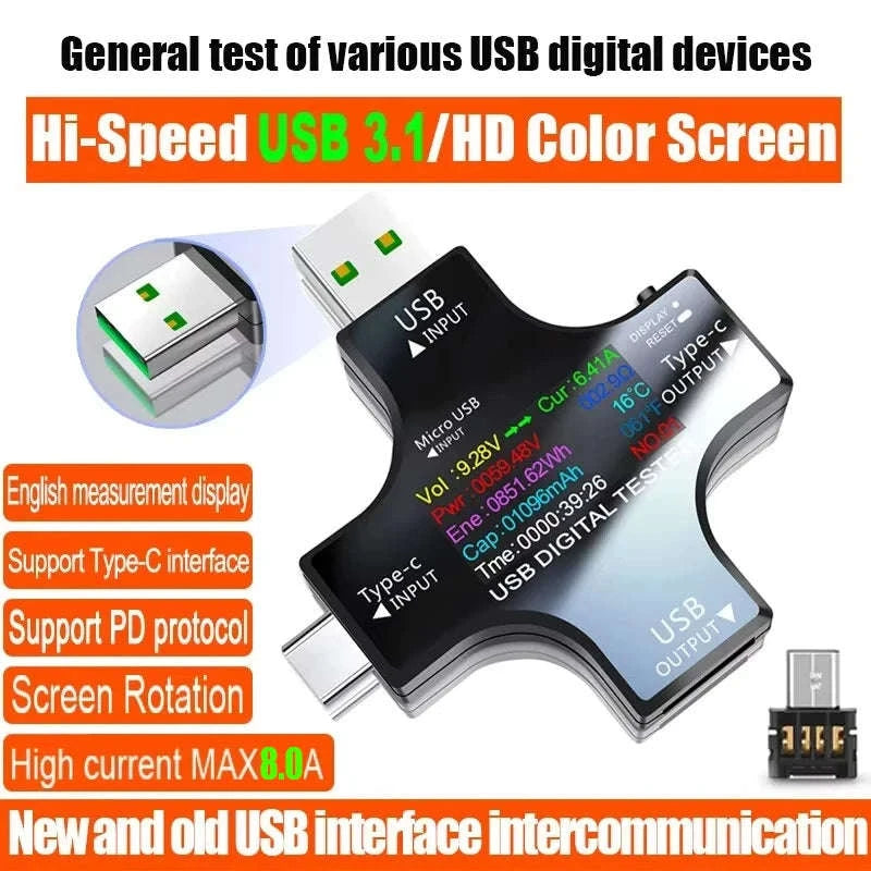 USB Type‑C PD Digital Tester 8A Voltage & Current Monitor-With Bluetooth
