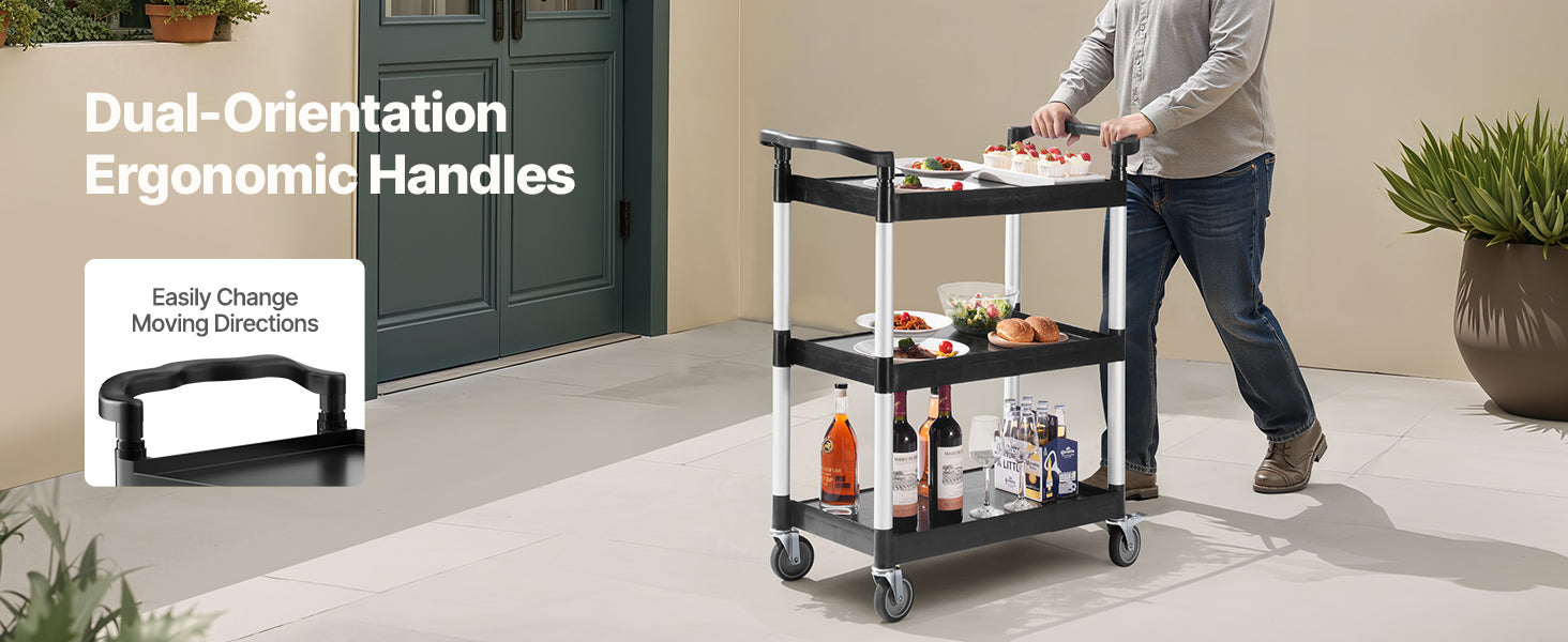 3-Tier Rolling Utility Cart with Wheels, Heavy-Duty Storage Trolley