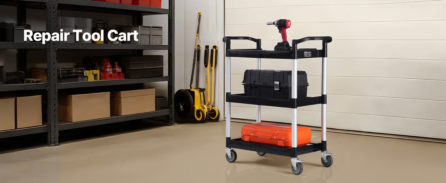 3-Tier Rolling Utility Cart with Wheels, Heavy-Duty Storage Trolley