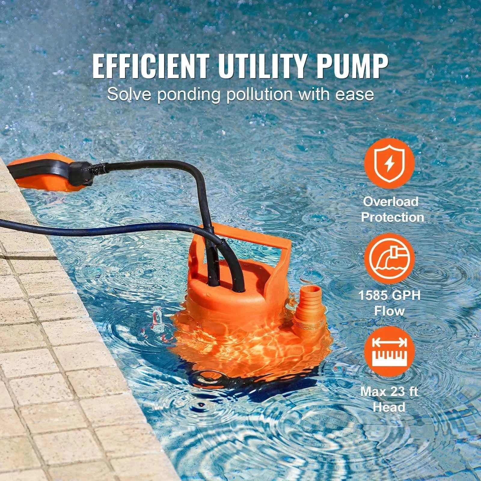 Utility Pump 1585/2510/4000 GPH Submersible Water Pump with 10 ft Power Cord-320W 1585 GPH / EU / CZECH REPUBLIC