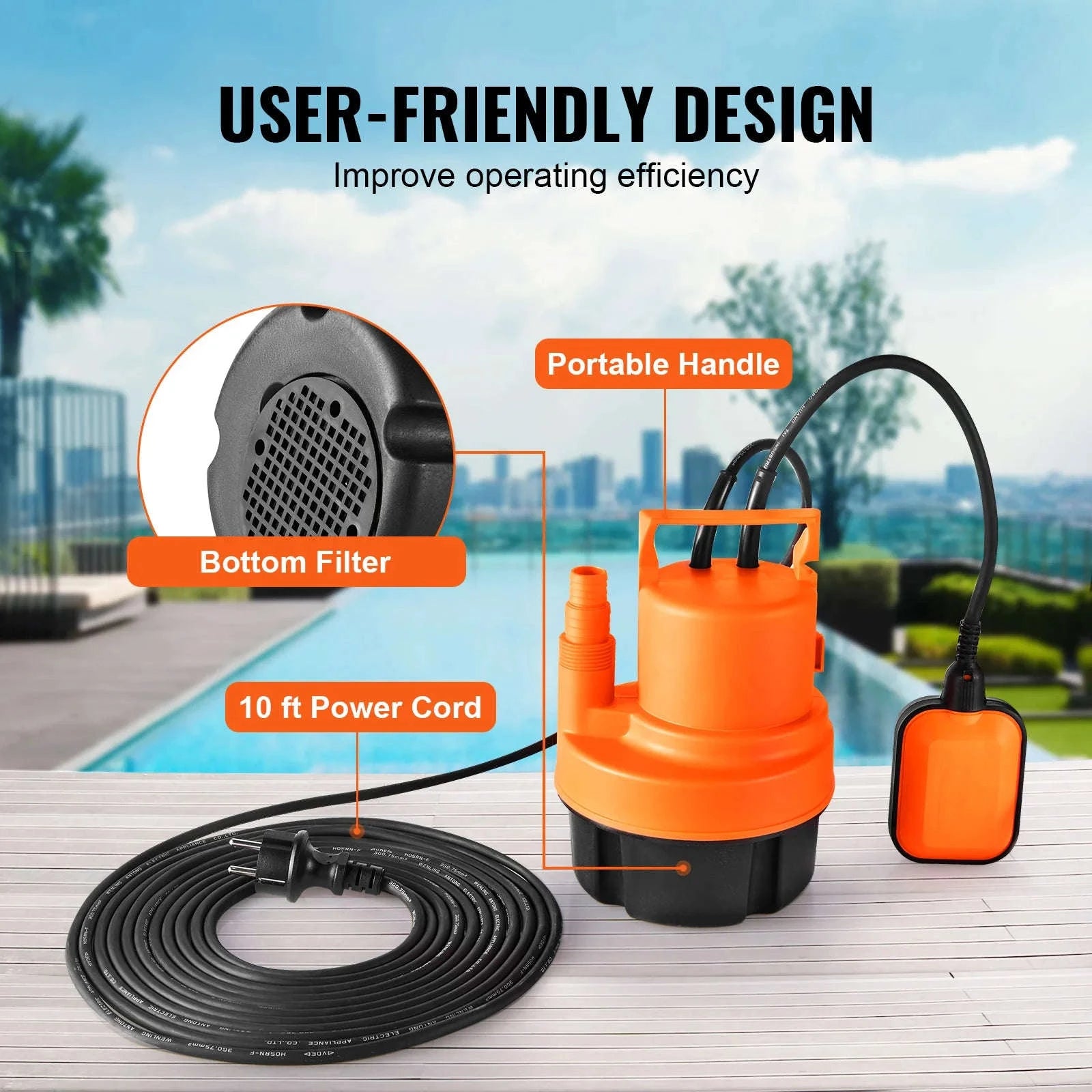 Utility Pump 1585/2510/4000 GPH Submersible Water Pump with 10 ft Power Cord-320W 1585 GPH / EU / CZECH REPUBLIC