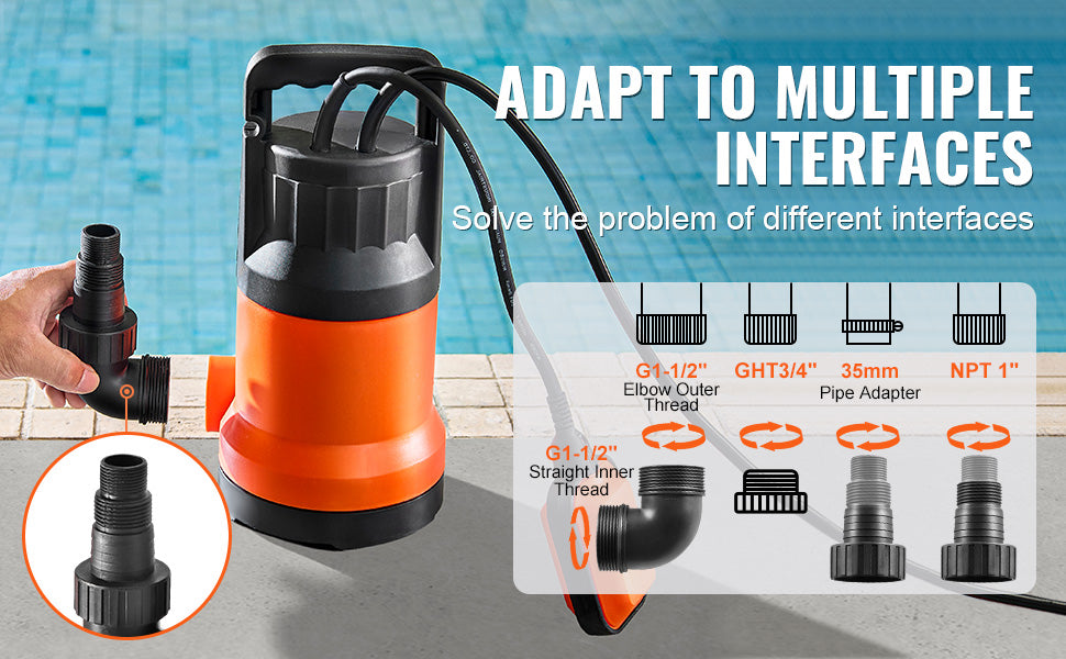 Utility Pump 1585/2510/4000 GPH Submersible Water Pump with 10 ft Power Cord