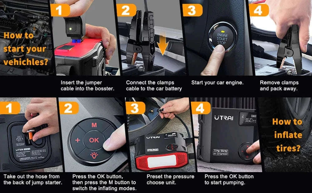 UTRAI 4-in-1 Jump Starter Power Bank with Air Compressor-2000A JS-5 / Poland