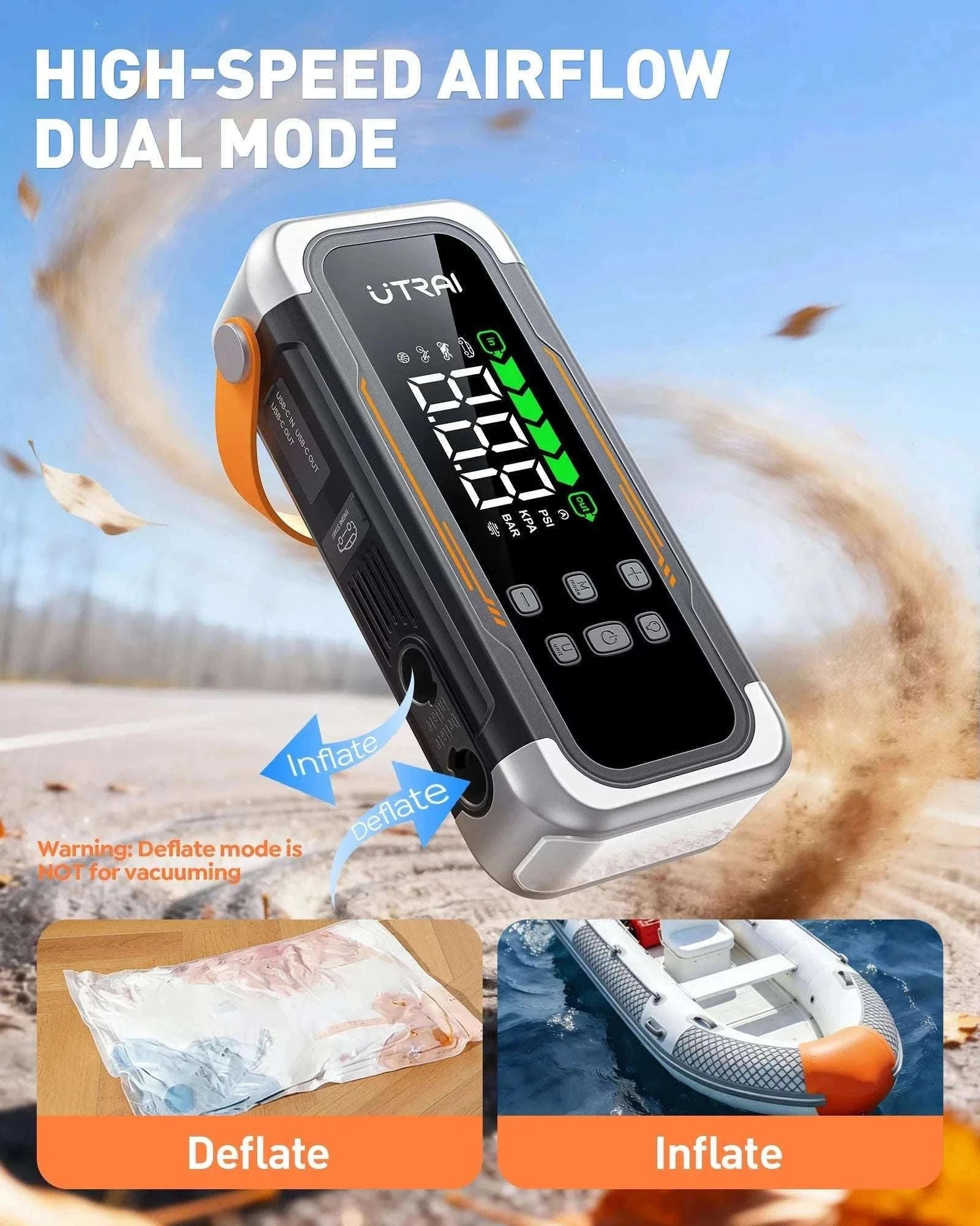 UTRAI 5-in-1 Car Jump Starter Air Pump Power Bank with 6 Modes-JS-40 6000A / China Mainland