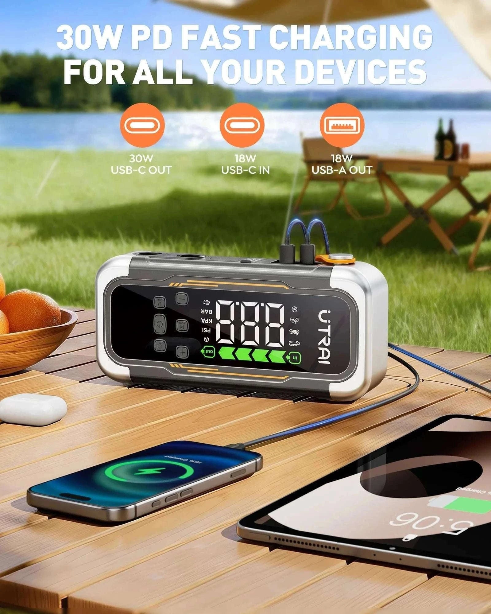 UTRAI 5-in-1 Car Jump Starter Air Pump Power Bank with 6 Modes-JS-40 6000A / China Mainland