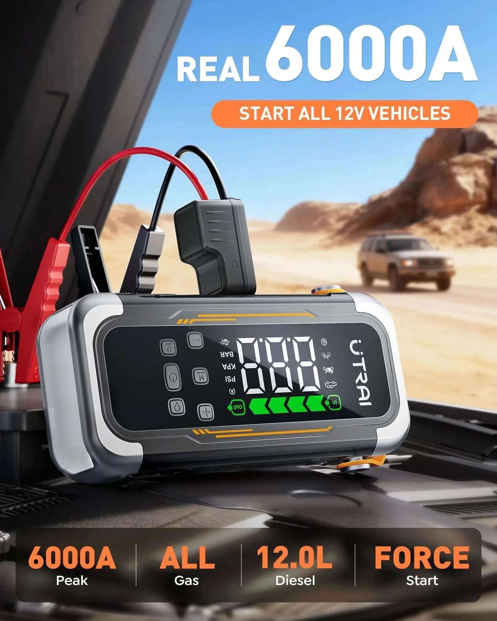 UTRAI 5-in-1 Car Jump Starter Air Pump Power Bank with 6 Modes-JS-40 6000A / China Mainland